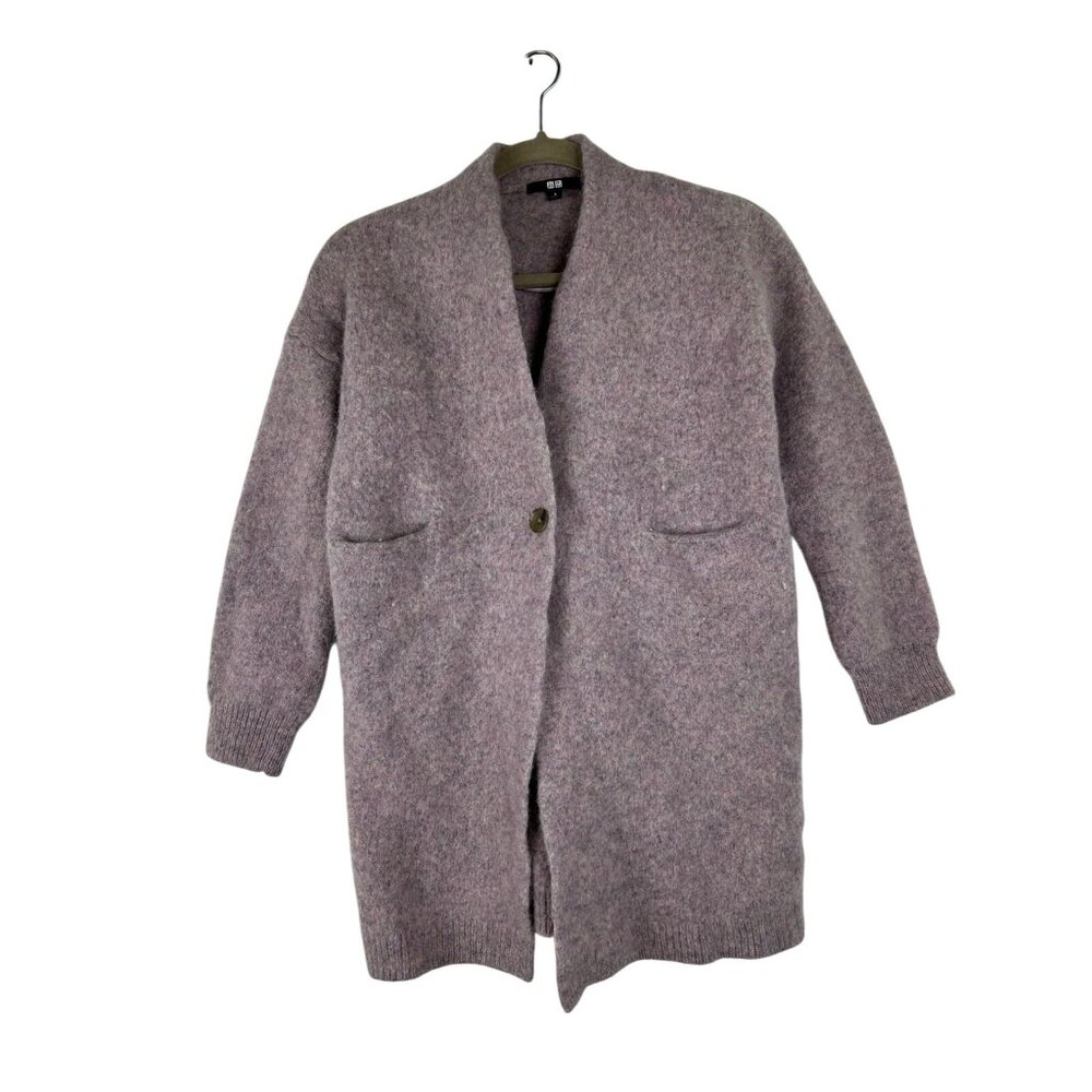Uniqlo Women's Small/Petite 100% Wool 1-Button Purple Cardigan Sweater - Picture 7 of 11